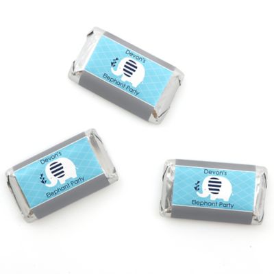 Boy Elephant - Personalized Birthday Party Mini Candy Bar Wrapper Favors - 20 ct