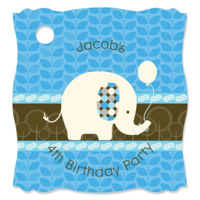 Boy Elephant - Personalized Birthday Party Tags - 20 ct 
