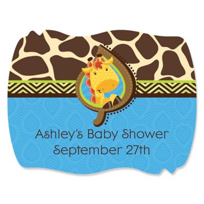 Giraffe Boy - Personalized Baby Shower Squiggle Stickers - 16 ct