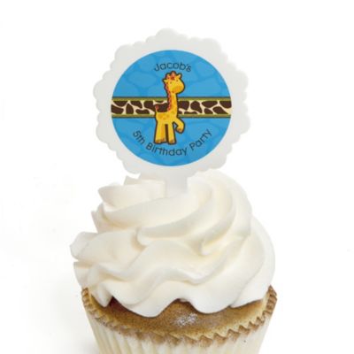Giraffe Boy - Personalized Birthday Party Cupcake Pick and Sticker Kit - 12 ct