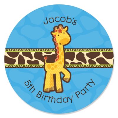 Giraffe Boy - Personalized Birthday Party Sticker Labels - 24 ct