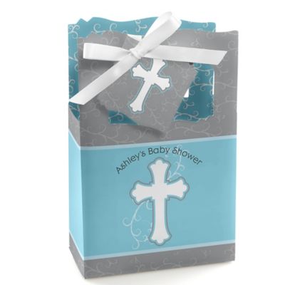 Little Miracle Boy Blue & Brown Cross - Personalized Baby Shower Favor Boxes 