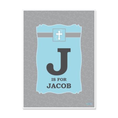 Little Miracle Boy Blue & Brown Cross - Personalized Baby Shower Poster Gift 