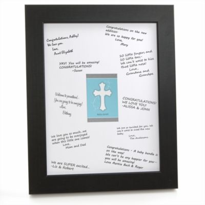 Little Miracle Boy Blue & Brown Cross - Personalized Baby Shower Signature Mat Gift 