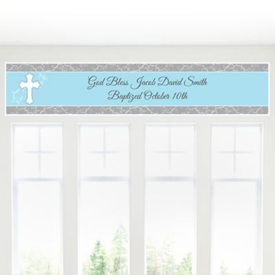Little Miracle Boy Blue & Brown Cross - Personalized Baptism Banners