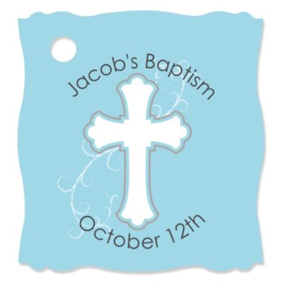 Little Miracle Boy Blue & Brown Cross - Personalized Baptism Tags - 20 ct