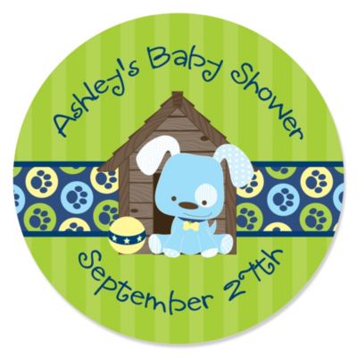 Boy Puppy Dog - Personalized Baby Shower Sticker Labels - 24 ct