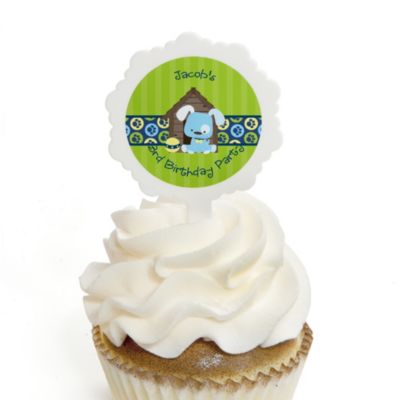 Boy Puppy Dog - Personalized Birthday Party Cupcake Pick and Sticker Kit - 12 ct