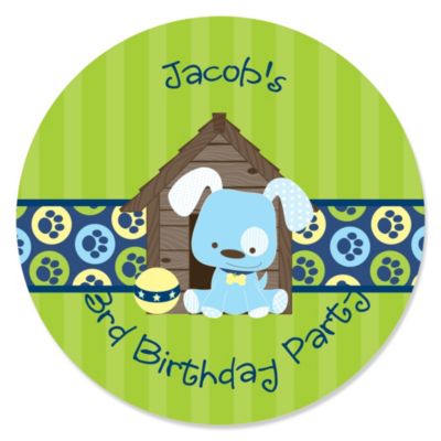Boy Puppy Dog - Personalized Birthday Party Sticker Labels - 24 ct