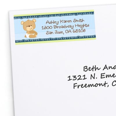 Baby Boy Teddy Bear - Personalized Baby Shower Return Address Labels - 30 ct