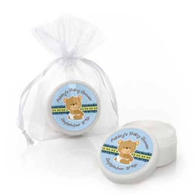 Baby Boy Teddy Bear - Personalized Baby Shower Lip Balm Favors