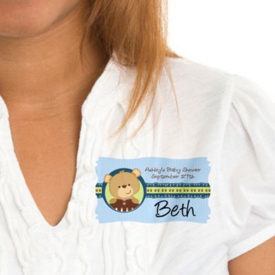Baby Boy Teddy Bear - Personalized Baby Shower Name Tag Stickers - 8 ct