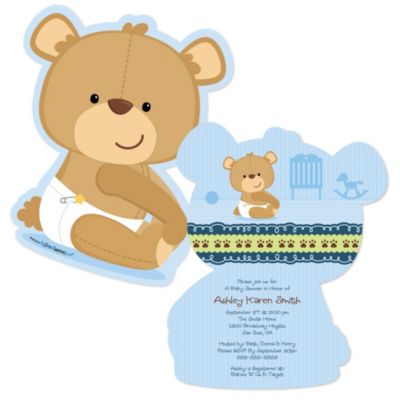 Blue Teddy Bear Twin Boys Baby Shower Invitations R Add D E B F Imtet ...