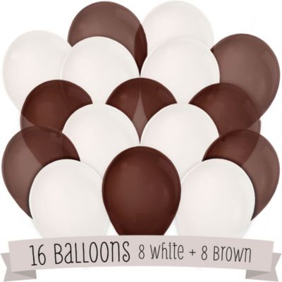 Brown and White - Bridal Shower Latex Balloons - 16 ct