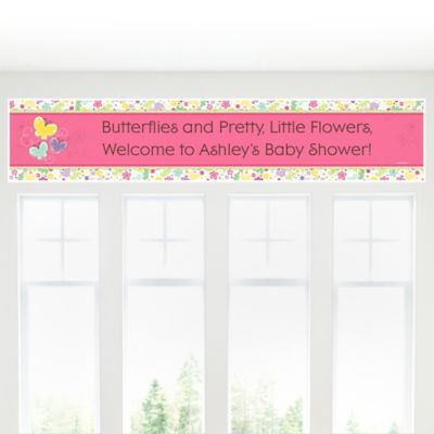 Playful Butterfly and Flowers - Personalized Baby Shower Banners 