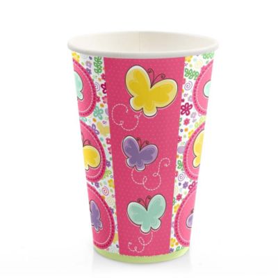 Playful Butterfly and Flowers - Baby Shower Hot/Cold Cups - 8 ct