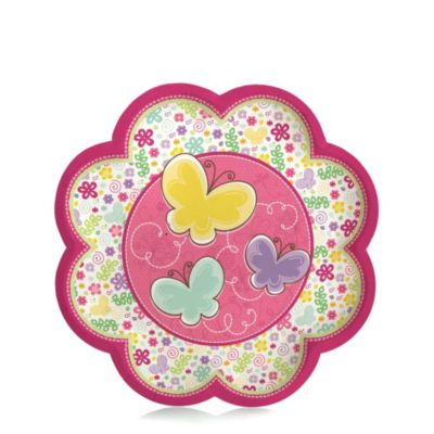 Playful Butterfly and Flowers - Baby Shower Dessert Plates - 8 ct
