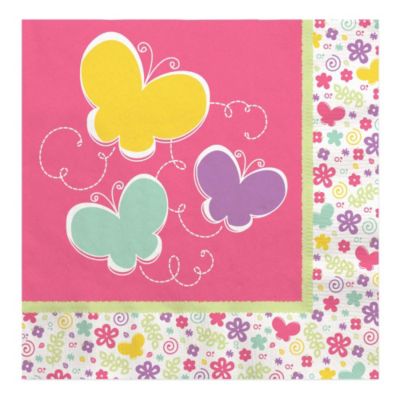 Playful Butterfly and Flowers - Baby Shower Luncheon Napkins - 16 ct