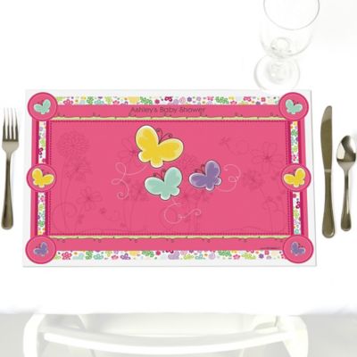 Playful Butterfly and Flowers - Personalized Baby Shower Placemats