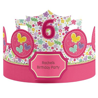 Playful Butterfly and Flowers - Personalized Birthday Party Hats