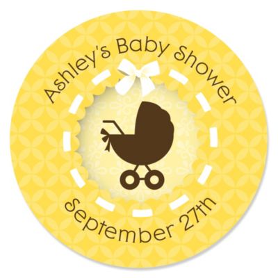 Neutral Baby Carriage - Personalized Baby Shower Sticker Labels - 24 ct 