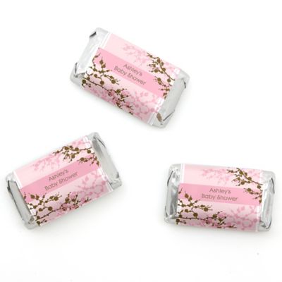 Baby Cherry Blossom - Personalized Baby Shower Mini Candy Bar Wrapper Favors - 20 ct