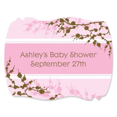 Baby Cherry Blossom - Personalized Baby Shower Squiggle Stickers - 16 ct