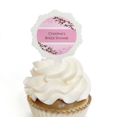 Cherry Blossom - Personalized Bridal Shower Cupcake Pick and Sticker Kit -  12 ct