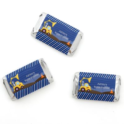 Construction Truck - Personalized Baby Shower Mini Candy Bar Wrapper Favors - 20 ct