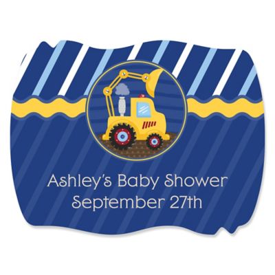 Construction Truck - Personalized Baby Shower Squiggle Stickers - 16 ct