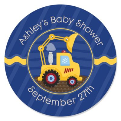 Construction Truck - Personalized Baby Shower Sticker Labels - 24 ct 