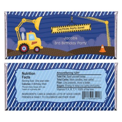 Construction Truck - Personalized Birthday Party Candy Bar Wrapper Favors