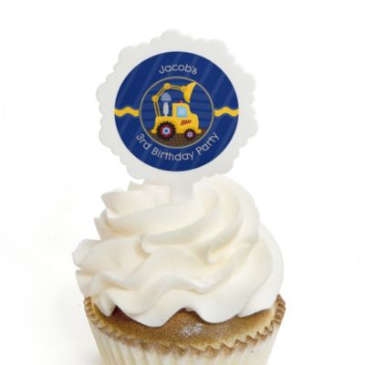 Construction Truck - Personalized Birthday Party Cupcake Pick and Sticker Kit - 12 ct