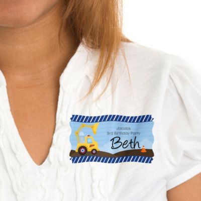 Construction Truck - Personalized Birthday Party Name Tag Stickers - 8 ct