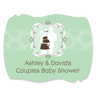 Silhouette Couples Baby Shower - It's A Baby - Personalized Baby Shower Squiggle Stickers - 16 ct