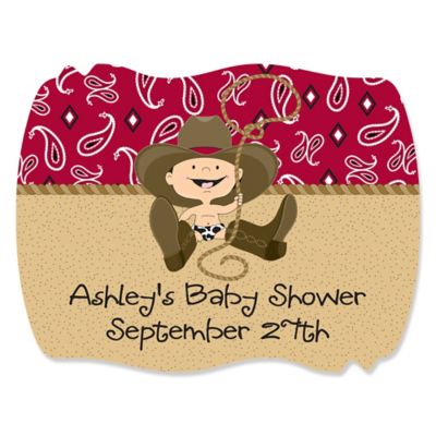 Little Cowboy - Personalized Baby Shower Squiggle Stickers - 16 ct