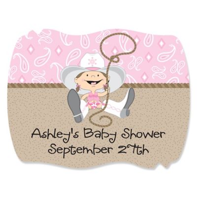 Little Cowgirl - Personalized Baby Shower Squiggle Stickers - 16 ct