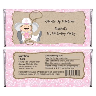 Little Cowgirl - Personalized Birthday Party Candy Bar Wrapper Favors