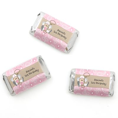 Little Cowgirl - Personalized Birthday Party Mini Candy Bar Wrapper Favors - 20 ct