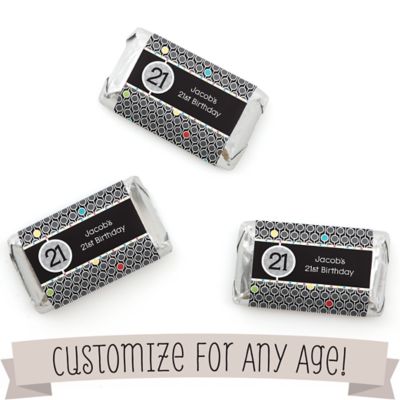 Custom Birthday - Personalized Birthday Party Mini Candy Bar Wrapper Favors - 20 ct