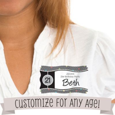 Custom Birthday - Personalized Birthday Party Name Tag Stickers - 8 ct