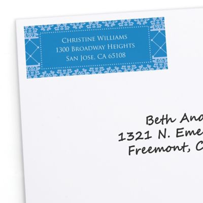 Damask Blue - Personalized Bridal Shower Return Address Labels - 30 ct
