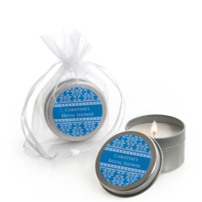 Damask Blue - Personalized Bridal Shower Candle Tin Favors