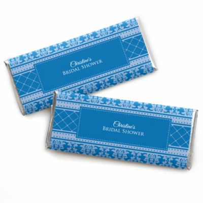 Damask Blue - Personalized Bridal Shower Candy Bar Wrapper Favors