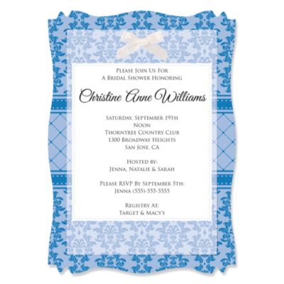 Damask Blue - Personalized Bridal Shower Vellum Overlay Invitations