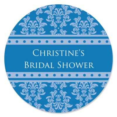 Damask Blue - Personalized Bridal Shower Sticker Labels - 24 ct