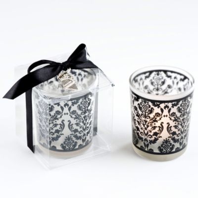 Damask Traditions Frosted Glass Tea Light Holder with Charm - Baptism Favors