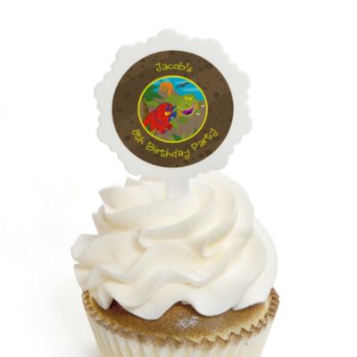 Dinosaur Birthday - Personalized Birthday Party Cupcake Pick and Sticker Kit - 12 ct