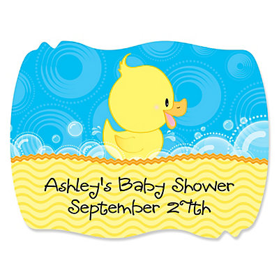 Ducky Duck - Personalized Baby Shower Squiggle Stickers - 16 ct