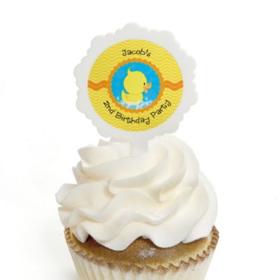 Ducky Duck - Personalized Birthday Party Cupcake Pick and Sticker Kit - 12 ct